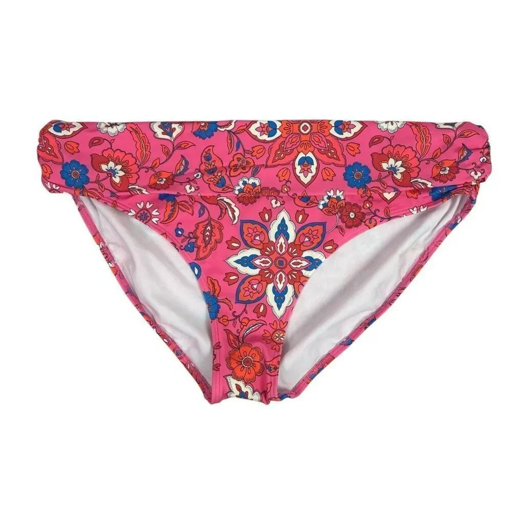 Boden size 16-18 Classic Fold Bikini Bottom Pink Botanical Wave NWOT